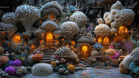 Fantasy Village with Glowing Windows and Whimsical Architecture