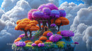 Fantasy Floating Island with Vibrant Trees and Clouds