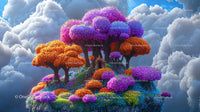 Fantasy Floating Island with Vibrant Trees and Clouds