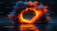 Fiery Explosion Ring Reflected on Water Surface