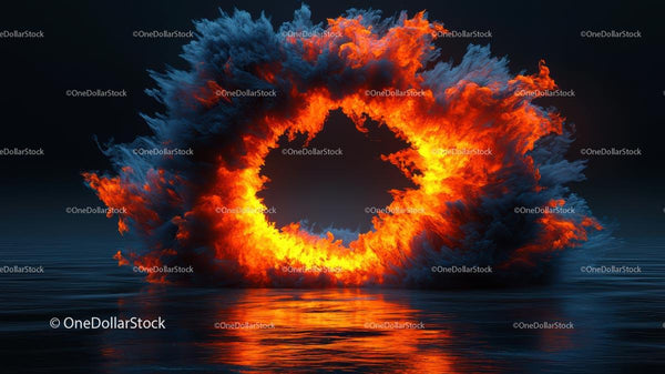 Fiery Explosion Ring Reflected on Water Surface