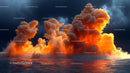 Fiery Explosion Over Ocean with Vibrant Clouds