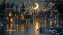 Enchanting Winter Village Under a Crescent Moon