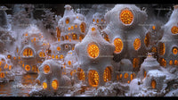 Magical Snow-Covered Village with Glowing Windows