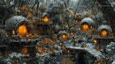Enchanted Village with Pumpkin Accents in a Snowy Forest