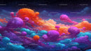 Surreal Fantasy Landscape with Vibrant Swirling Clouds