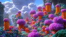 Vibrant Fantasy Forest with Colorful Mushroom Towers