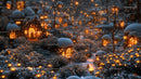 Snowy Village with Glowing Lights in Winter Wonderland