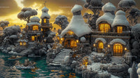 Enchanting Snowy Village with Cozy Cottages at Twilight