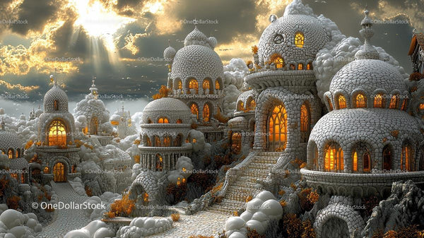 Enchanting Fantasy Cityscape with Glowing Domes