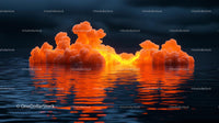 Fiery Orange Clouds Reflecting on Calm Water at Sunset