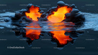 Fiery Lava Eruption with Dramatic Water Reflection