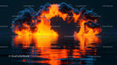 Fiery Explosion with Reflective Water and Dark Sky