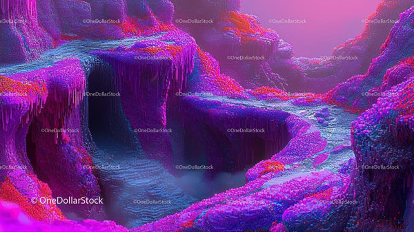 Surreal Fantasy Canyon with Vibrant Colors and Abstract Forms