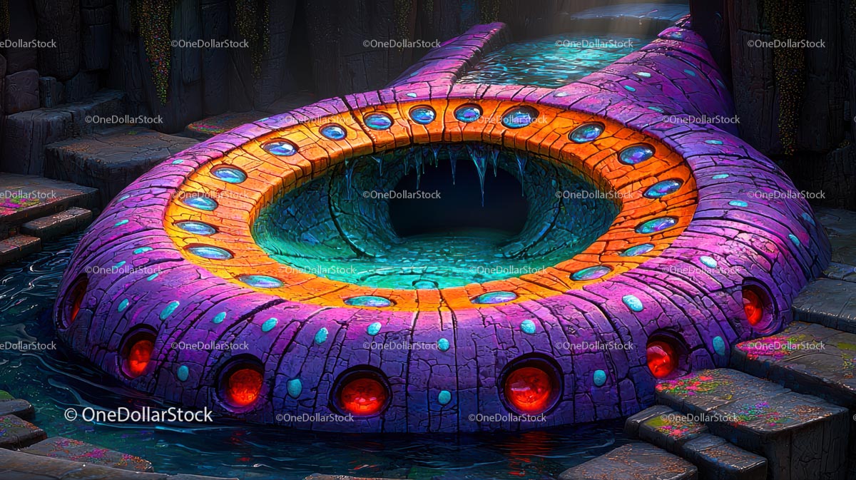 Futurystyczny Portal Neonowy w Podziemnym Krajobrazie Sci-Fi