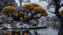 Enchanted Treehouses with Glowing Windows at Twilight