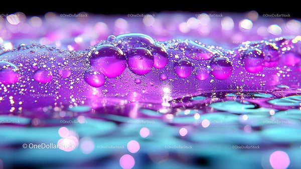 Vibrant Purple Bubbles on Textured Liquid Surface