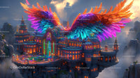 Majestic Floating Castle with Rainbow Wings