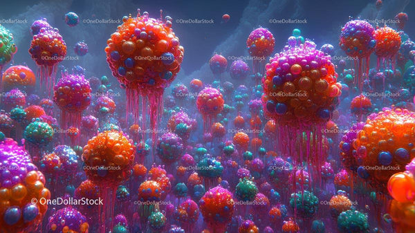 Vibrant Abstract Spheres in a Dreamlike Fantasy World