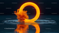 Fiery Orange Ring with Smoke Reflected on Water Surface