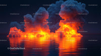 Dramatic Fiery Clouds Reflecting on Calm Ocean