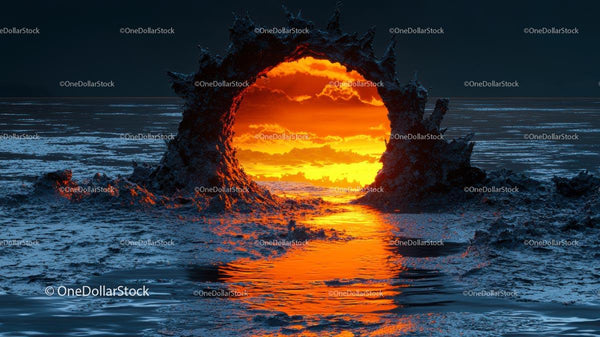 Fiery Portal Over a Dramatic Ocean at Sunset