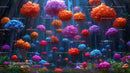 Vibrant Fantasy Forest with Colorful Mushroom Clouds