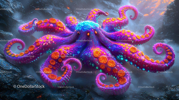 Vibrant Octopus with Luminous Tentacles in Underwater Fantasy
