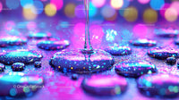 Vibrant Iridescent Droplets on Neon Background