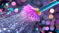 Macro Shot of Glittering Purple Flower with Bokeh Lights
