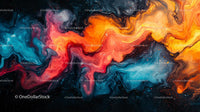Vibrant Fluid Art with Orange and Blue Swirls