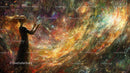 Woman Reaching Toward a Cosmic Vortex of Light
