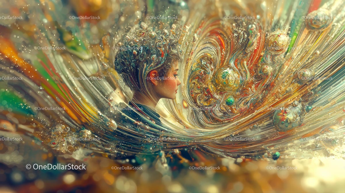 Surrealistyczny portret w wirującym wirze kolorów