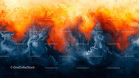 Dynamic Abstract Painting with Fiery Orange and Deep Blue