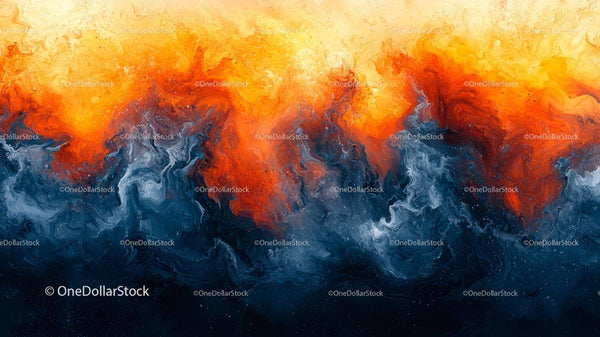 Dynamic Abstract Painting with Fiery Orange and Deep Blue