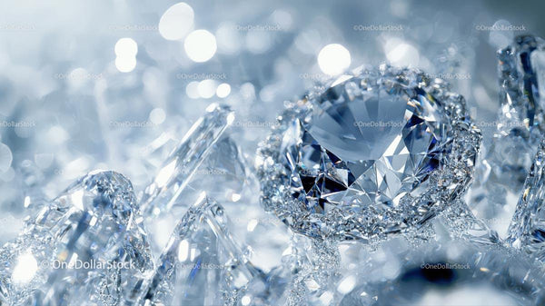 Close-Up of Sparkling Diamond Against Crystal Background