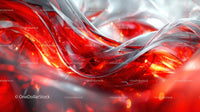 Vibrant Red and Silver Abstract Fluid Waves
