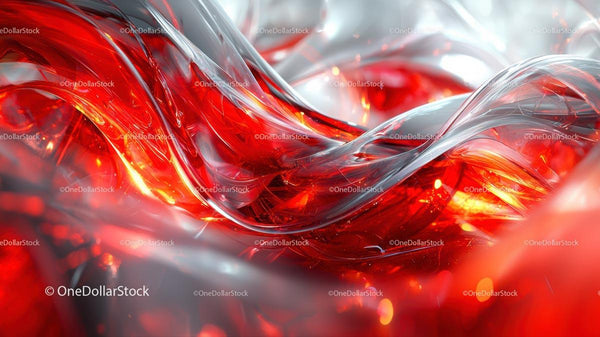Vibrant Red and Silver Abstract Fluid Waves