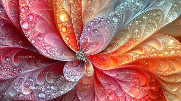 Vibrant Fractal Design with Swirling Patterns and Bubbles