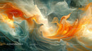 Vibrant Swirl of Orange and Blue Abstract Art