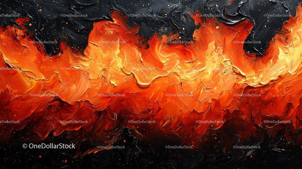 Dynamic Abstract Art with Fiery Orange and Black Hues