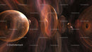 Abstract Cosmic Spheres with Glowing Patterns in Space