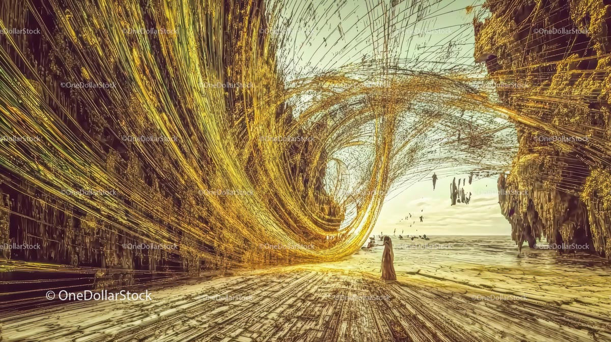 Surrealistyczny wir w fantastycznym krajobrazie