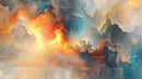 Vibrant Abstract Cloudscape with Fiery Hues and Dynamic Colors