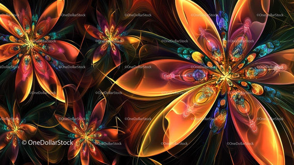 Vibrant Fractal Flowers with Intricate Petal Patterns