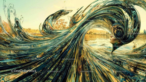Surreal Wave and Cityscape Fusion with Expressive Face
