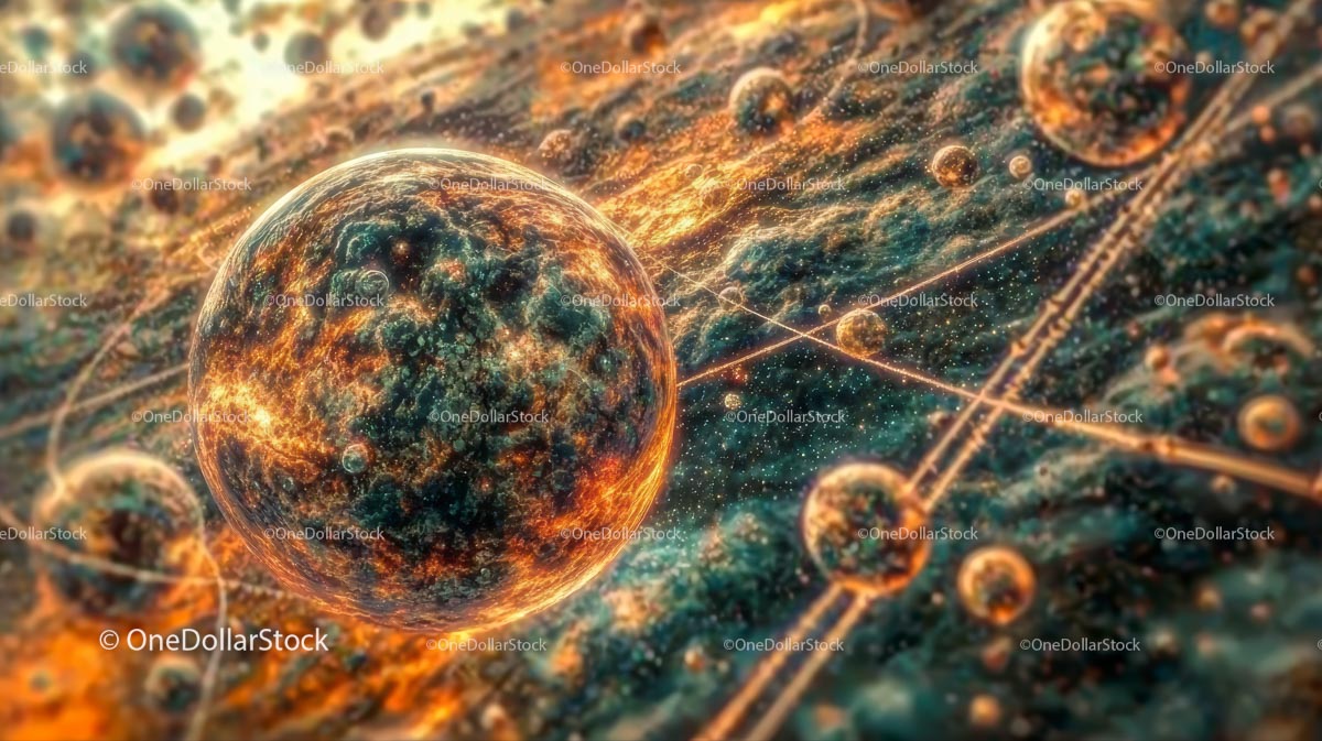 Surrealistyczny Kosmiczny Krajobraz z Żywymi Planetami i Galaktykami