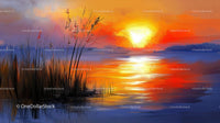 Serene Sunset Over a Tranquil Lake with Reeds