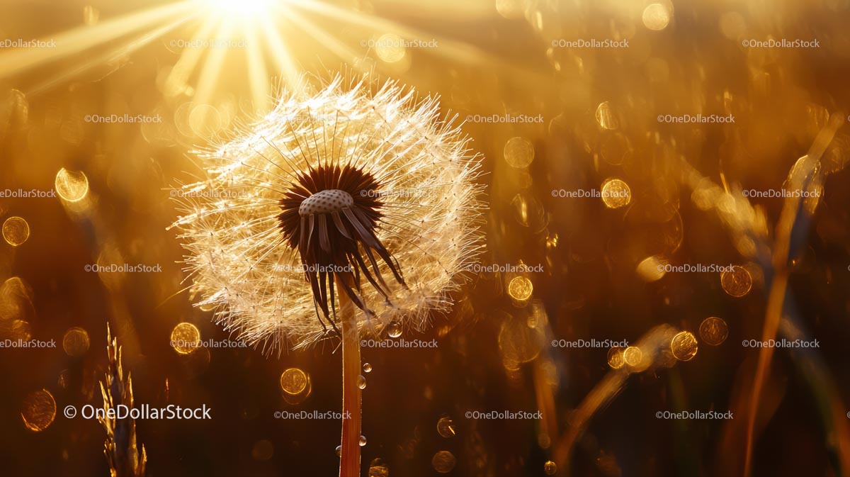Mniszek lekarski w świetle złotej godziny z efektem bokeh