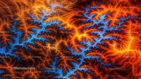 Vivid Fractal Art with Fiery Orange and Electric Blue Tones